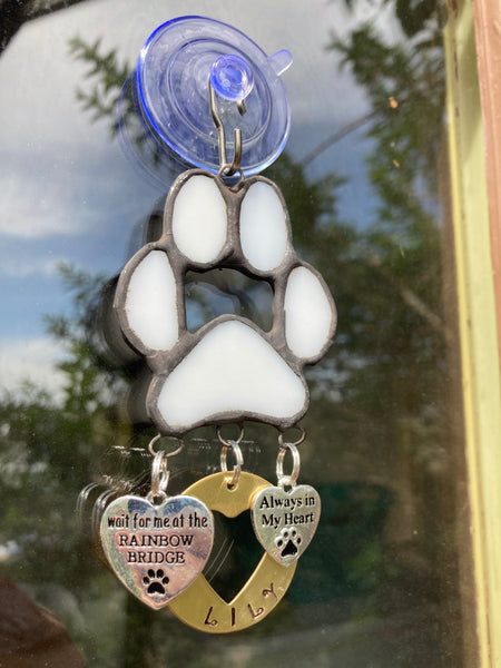 Stained Glass Personalized Paw Print Sun Catcher