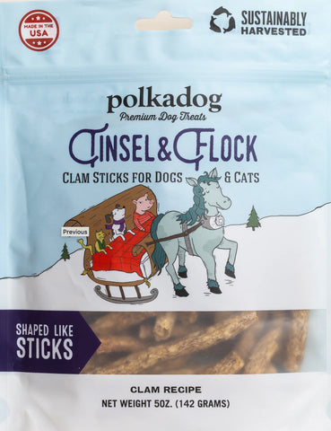 PolkaDog Tinsel and Flock (Clam Sticks) Dog and Kitty Treats