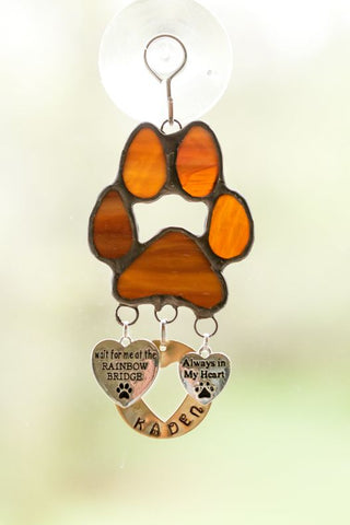 Stained Glass Personalized Paw Print Sun Catcher